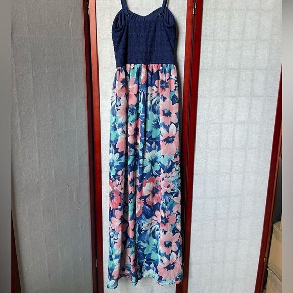 Lily Rose Maxi Dress w/Knit Top & Lined Floral Chiffon Skirt (Size: XS) - Picture 5 of 11